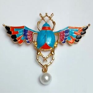 Egyptian Talisman Beetle Aquamarine Brooch